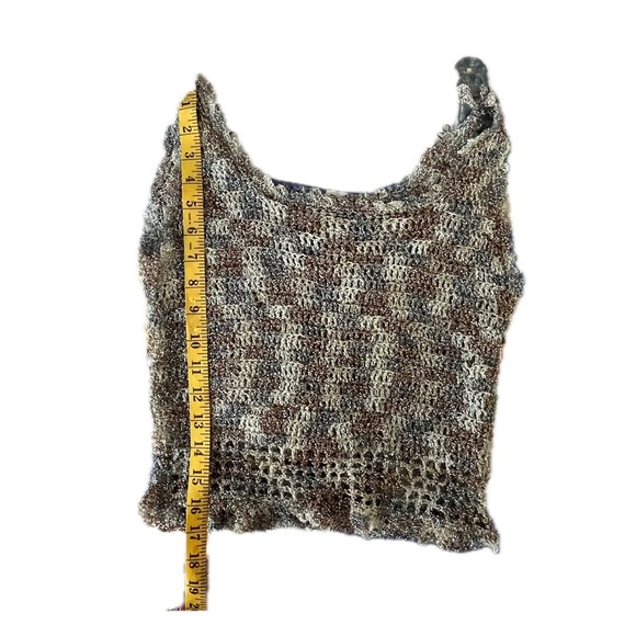 Vintage 90s Crochet Knit Metallic Tank Top Brown Silver Boho Shimmer Size S - Picture 2 of 4